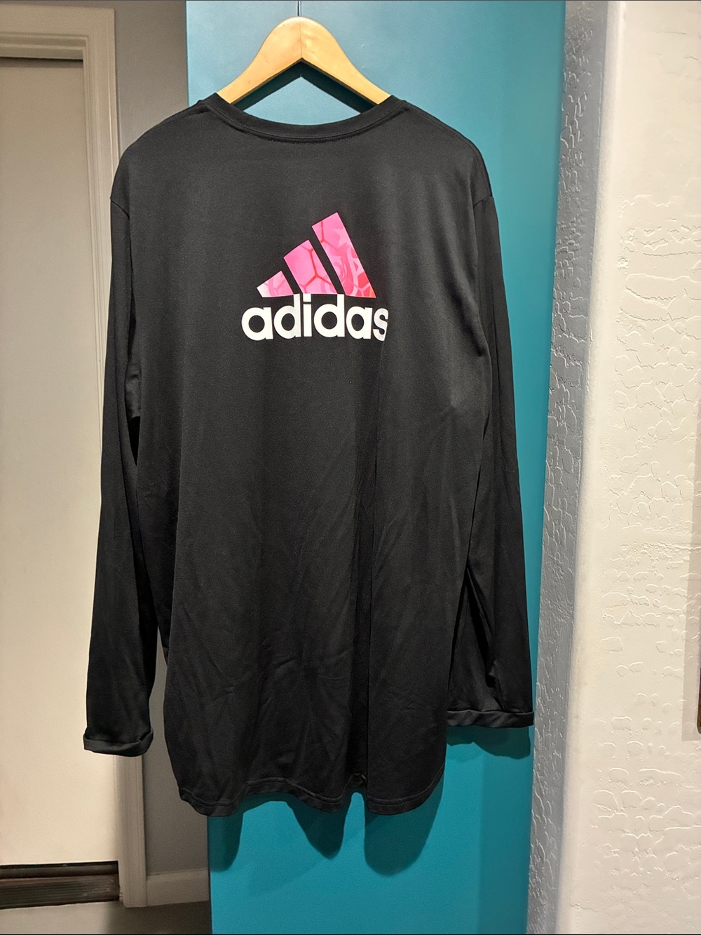adidas Black Long-Sleeve Tee with Pink Logo